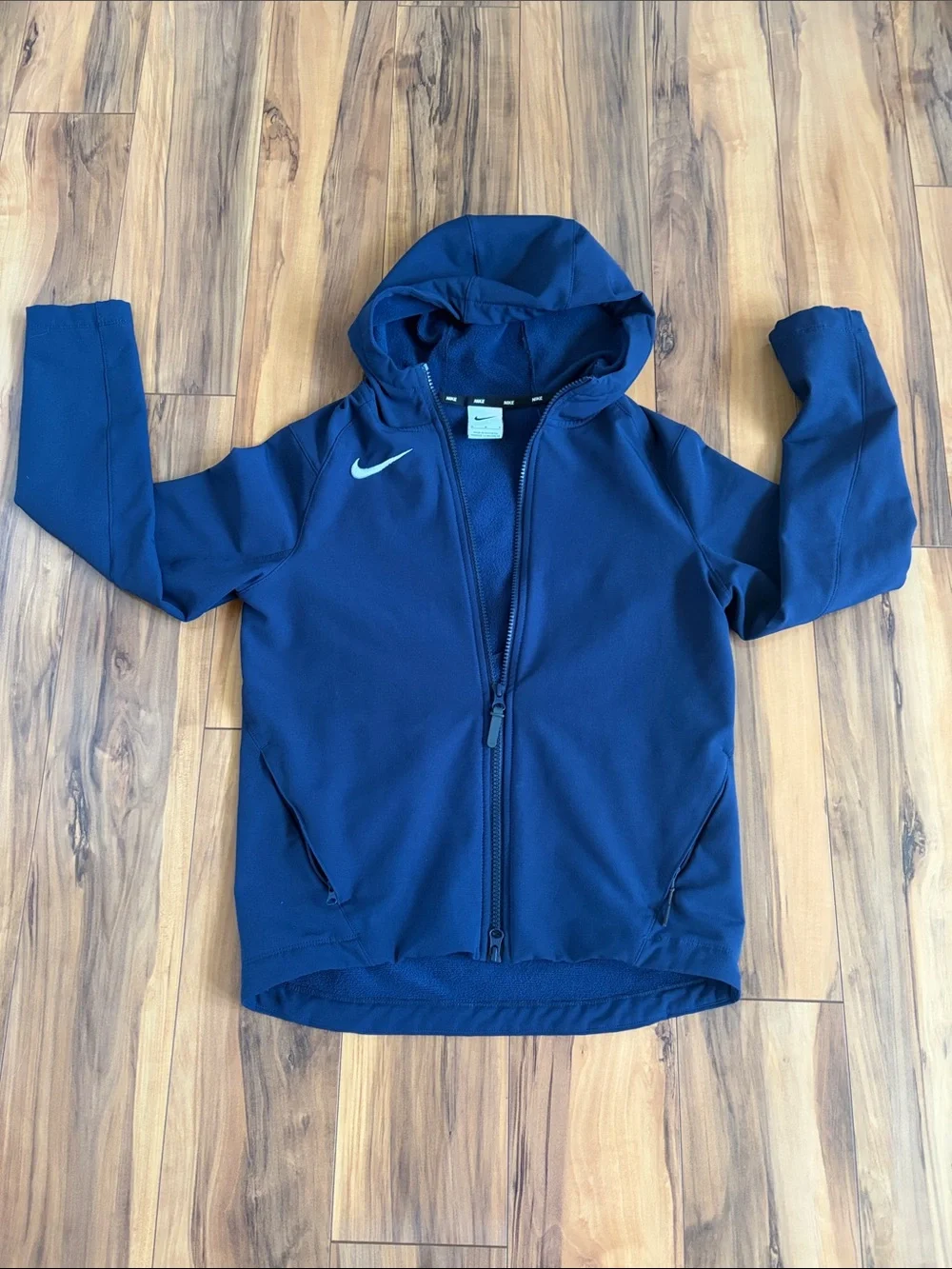 NWOT Nike Youth Navy Blue Full-Zip Hooded fleece lined Jacket with Swoosh sz.M